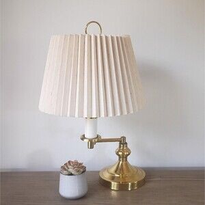 Vtg Brass Swing Arm Table Lamp Adjustable Swivel Desk Lamp No Shade